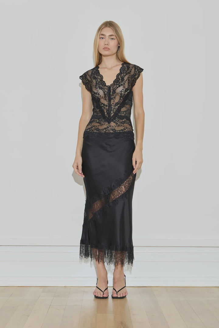 Sik Lace Midi Skirt - Black