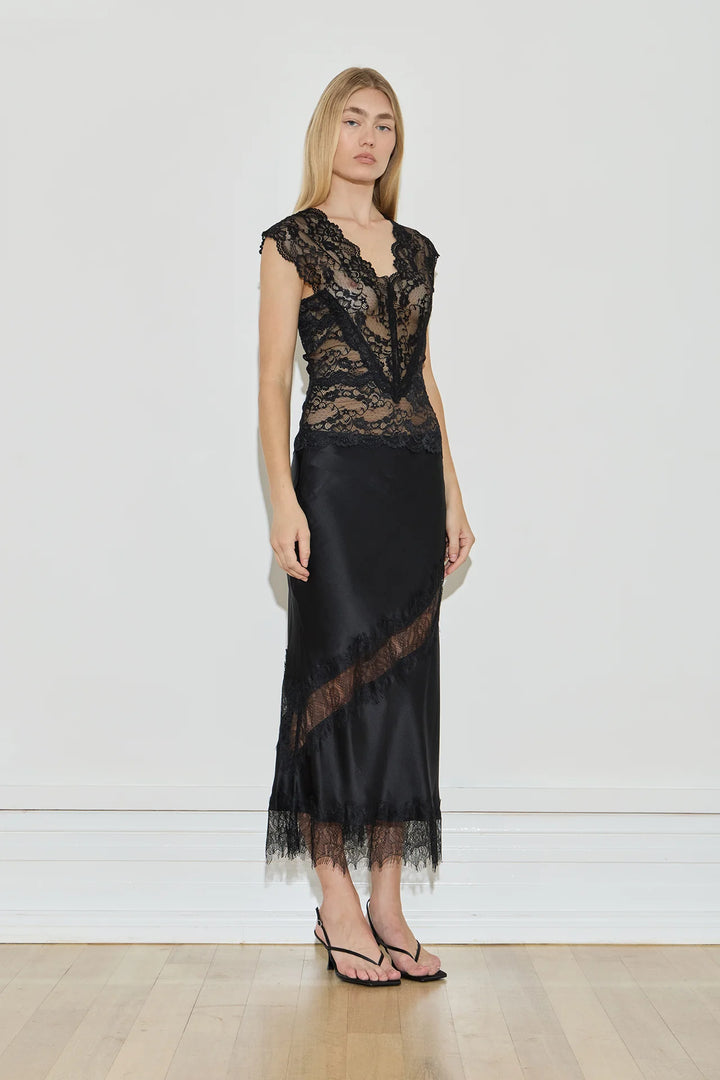 Sik Lace Midi Skirt - Black