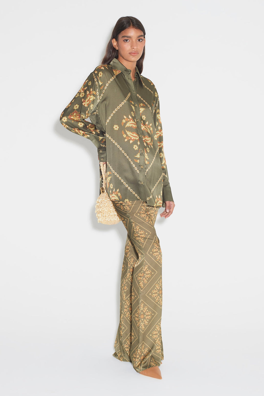 Manny Silk Shirt - Sage Tile