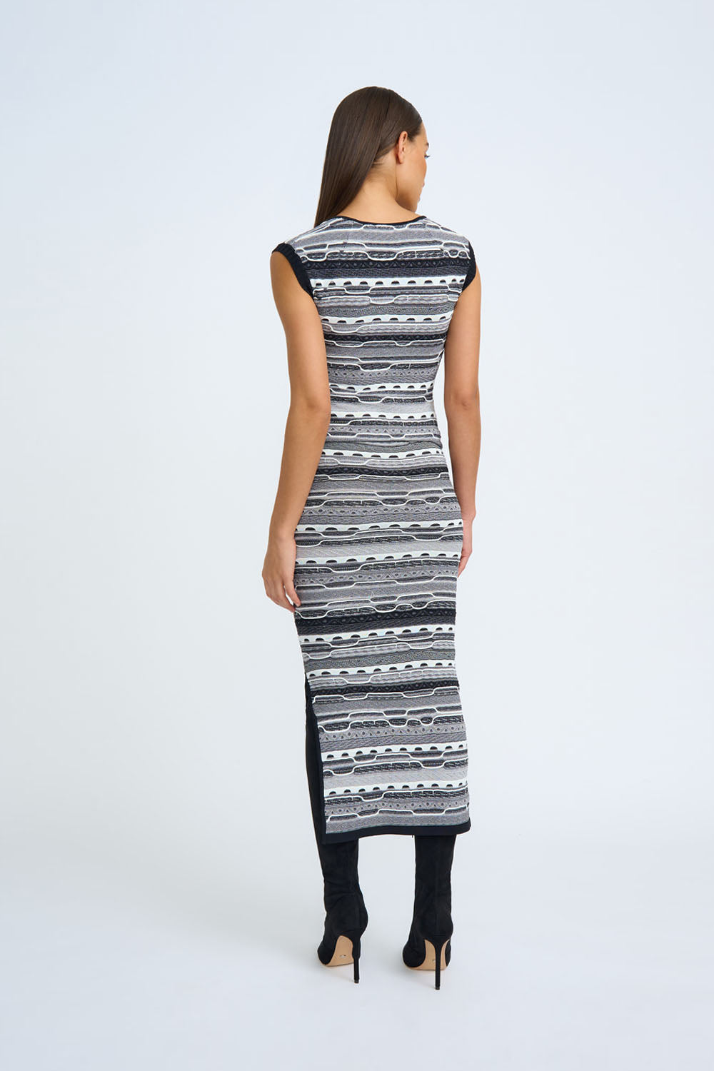 Monochrome Stitch Knit Dress - Black Grey Ivy