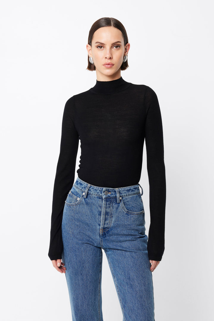 Maine Turtleneck Merino Top - Black