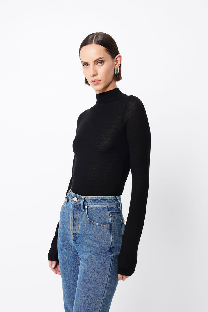 Maine Turtleneck Merino Top - Black