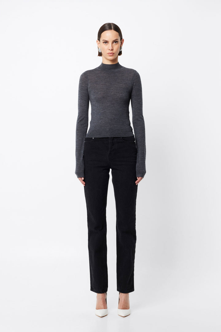 Maine Turtleneck Merino Top - Charcoal