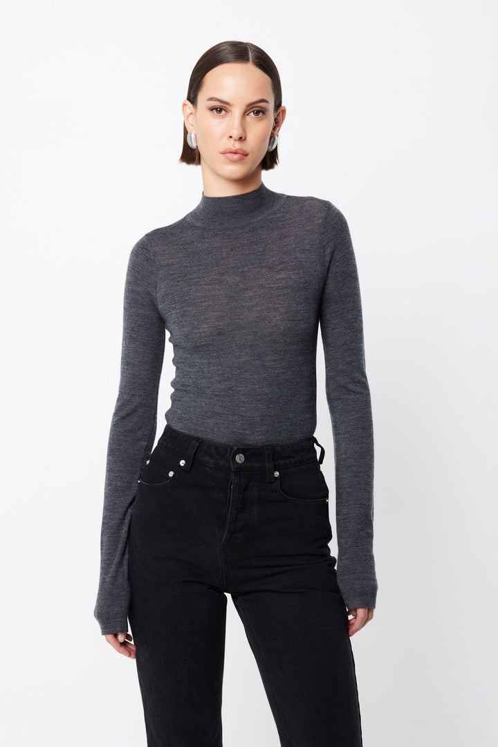Maine Turtleneck Merino Top - Charcoal