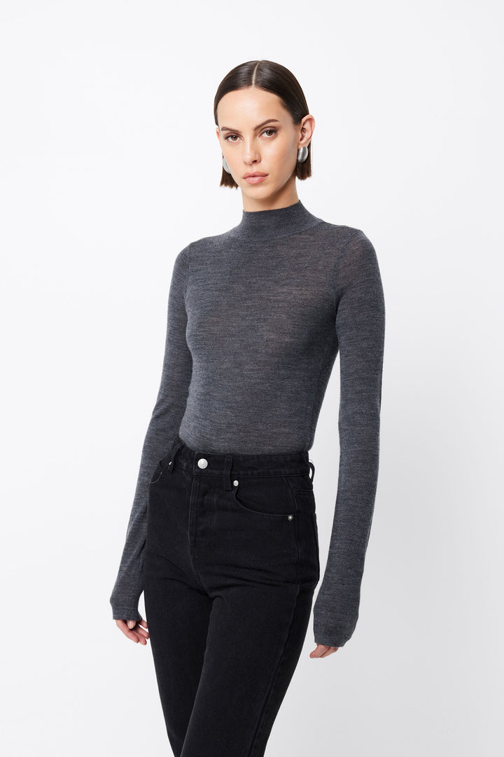 Maine Turtleneck Merino Top - Charcoal