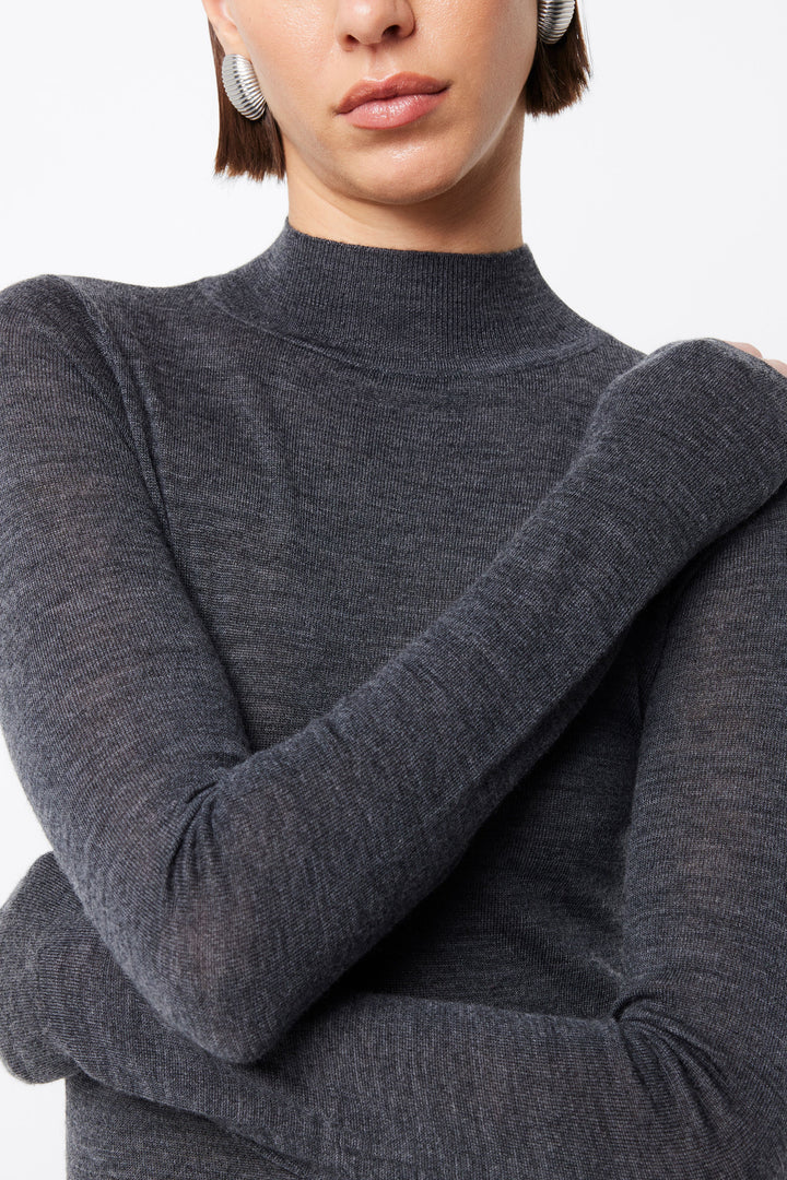 Maine Turtleneck Merino Top - Charcoal
