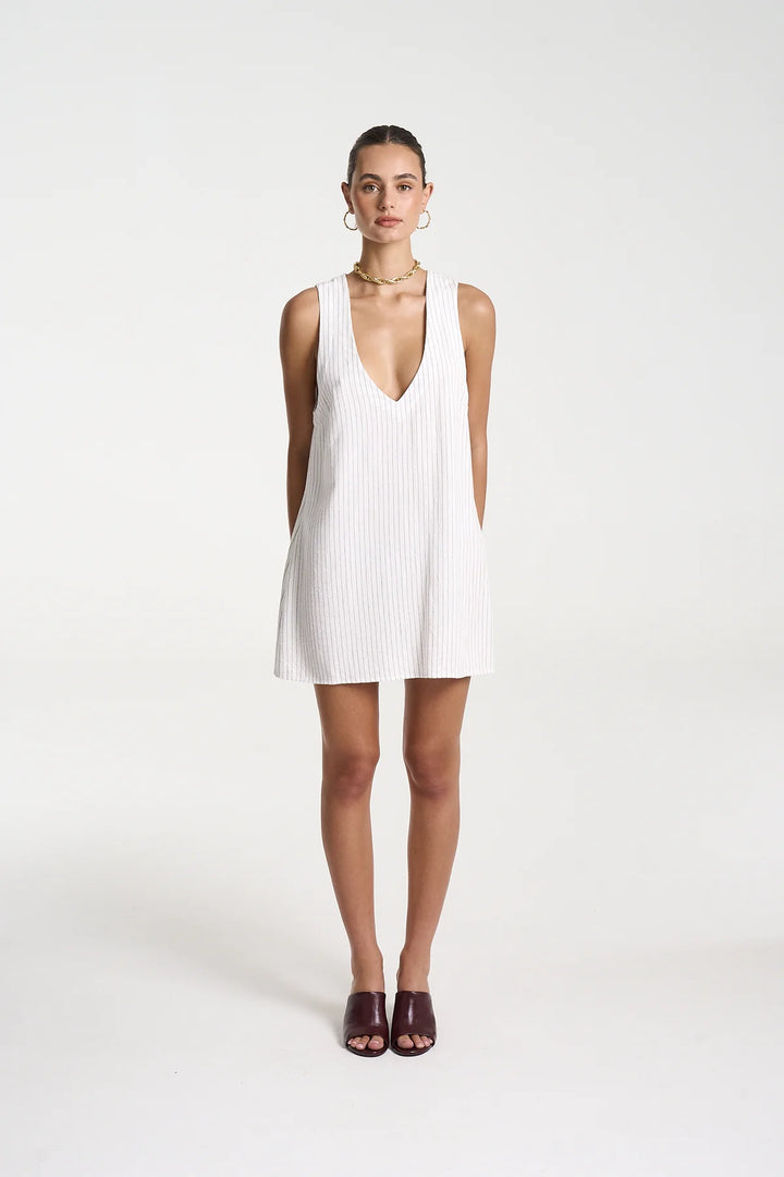 V-Neck Shift Dress - Pinstripe