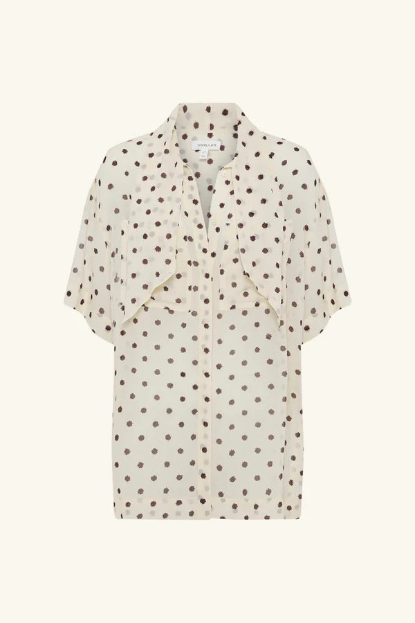 HOUSTON SIDE SPLIT SHORT SLEEVE SHIRT - BLANC POLKA