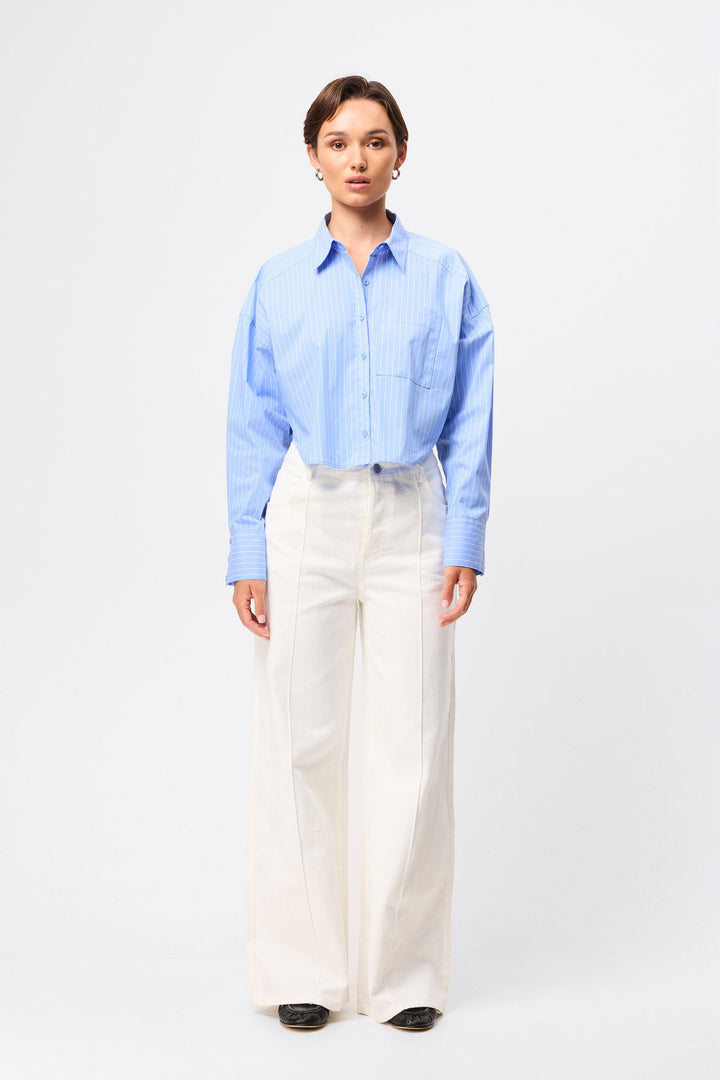Repeat After Me Cropped Shirt - Blue Stripe