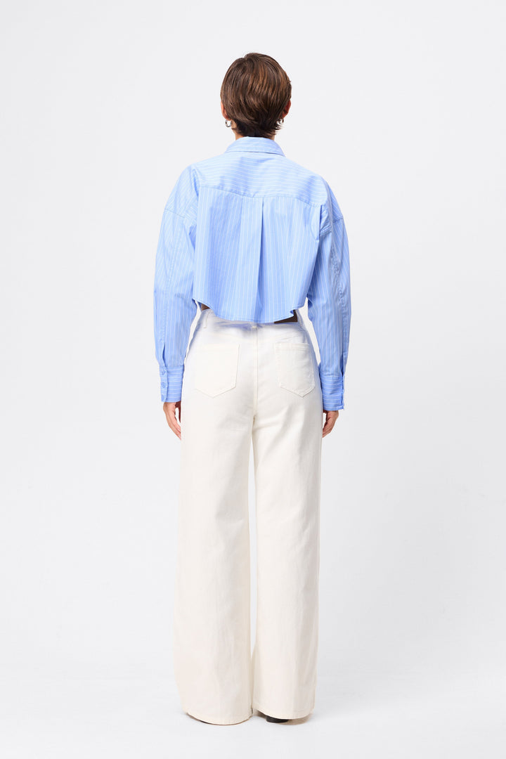 Repeat After Me Cropped Shirt - Blue Stripe