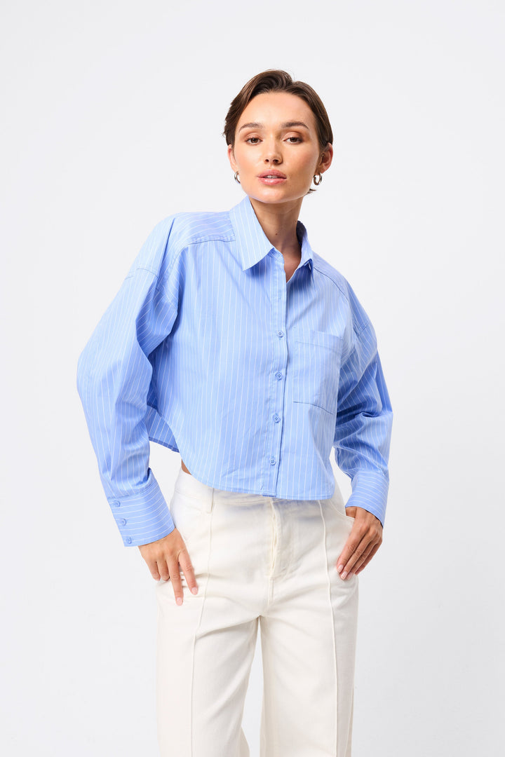 Repeat After Me Cropped Shirt - Blue Stripe