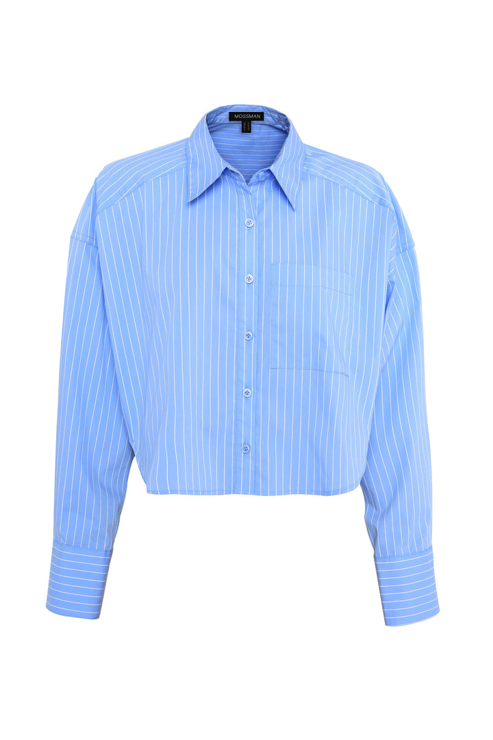 Repeat After Me Cropped Shirt - Blue Stripe