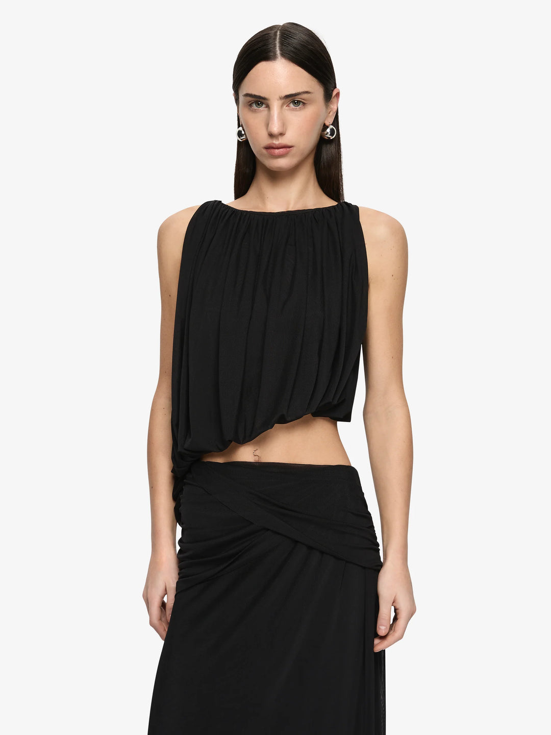 ANYA GATHERED MAXI DRESS - BLACK