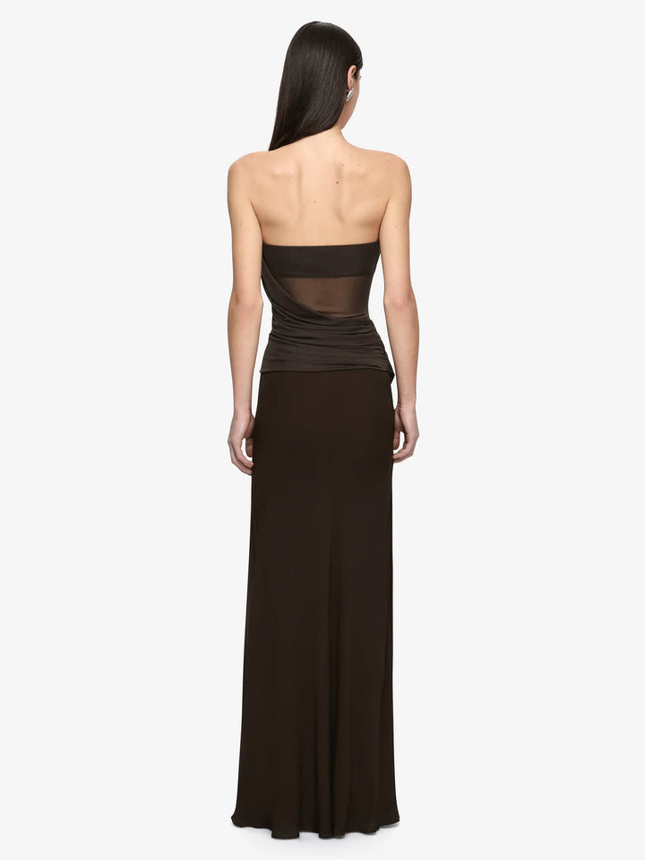 XANTHI STRAPLESS MAXI DRESS - BITTER CHOC