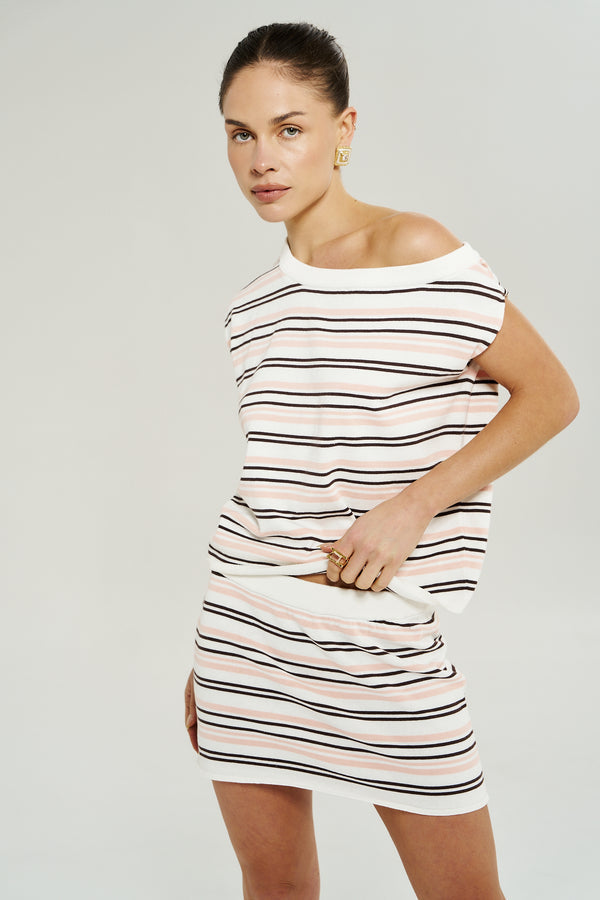 KNIT MINI SKIRT - DUSTY ROSE STRIPE