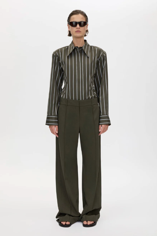 Una Straight Leg Pin Tuck Trouser - Dark Emerald