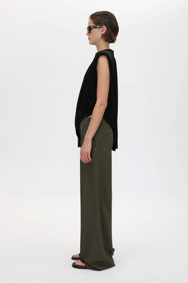 Una Straight Leg Pin Tuck Trouser - Dark Emerald