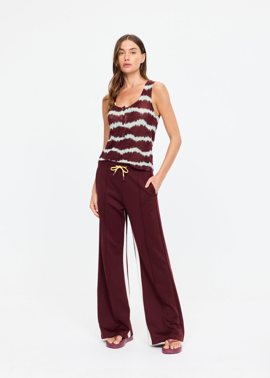 Marine Panelled Wide Leg Pant - Bordeaux