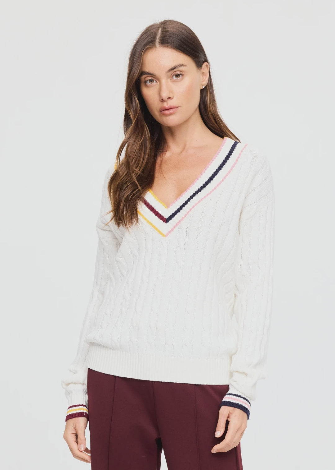 Josette V Neck Knit Sweater - Cream
