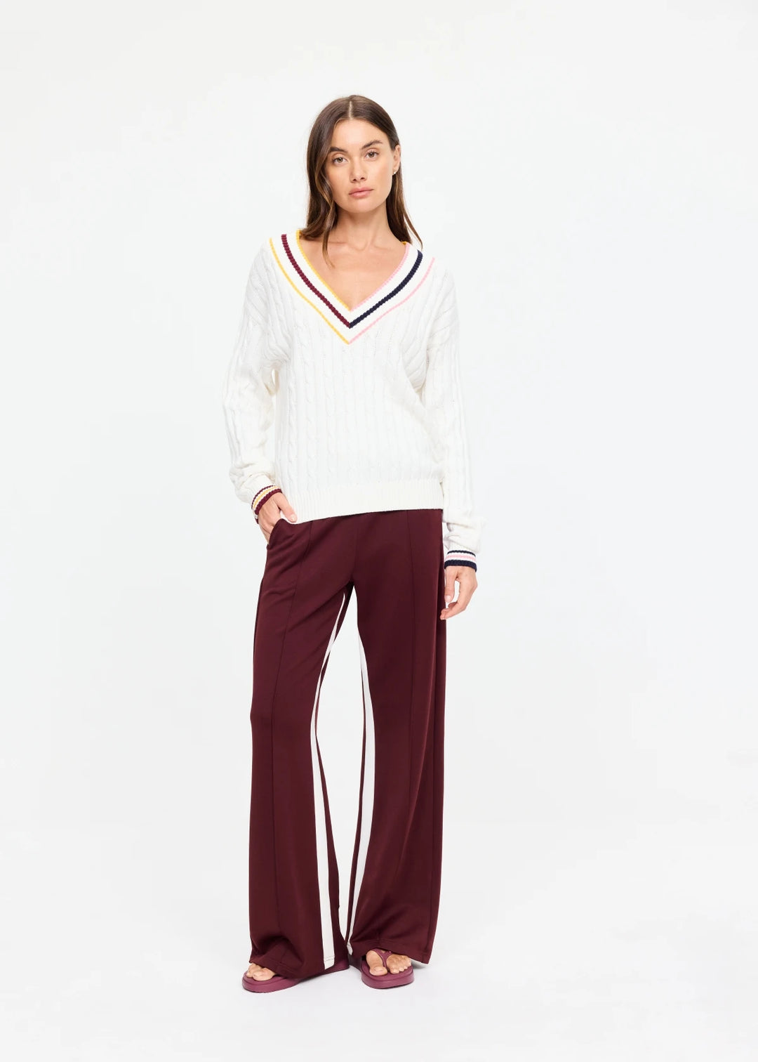 Josette V Neck Knit Sweater - Cream