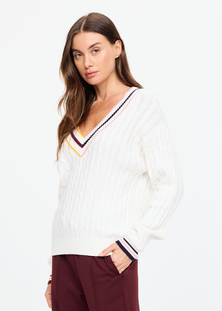 Josette V Neck Knit Sweater - Cream