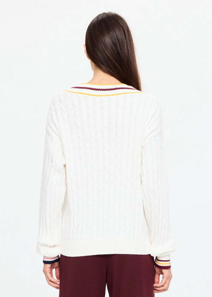 Josette V Neck Knit Sweater - Cream