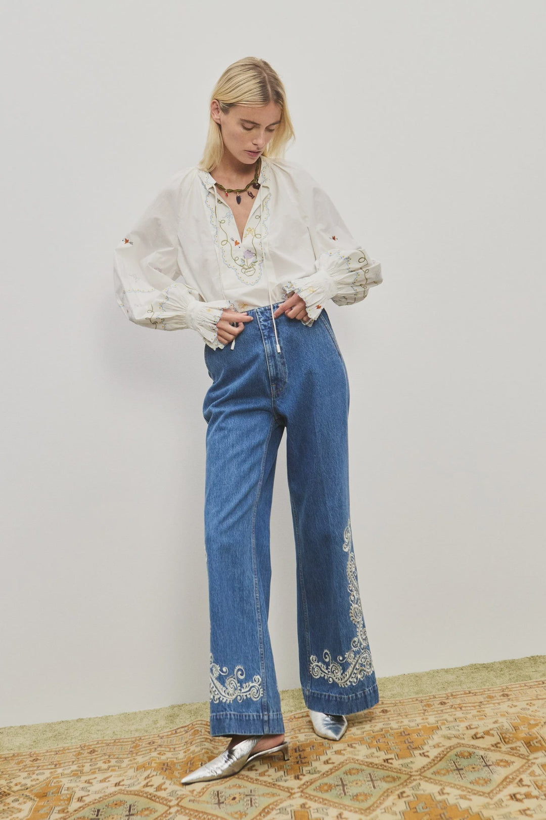 Giulia Embroidered Blouse - Cream