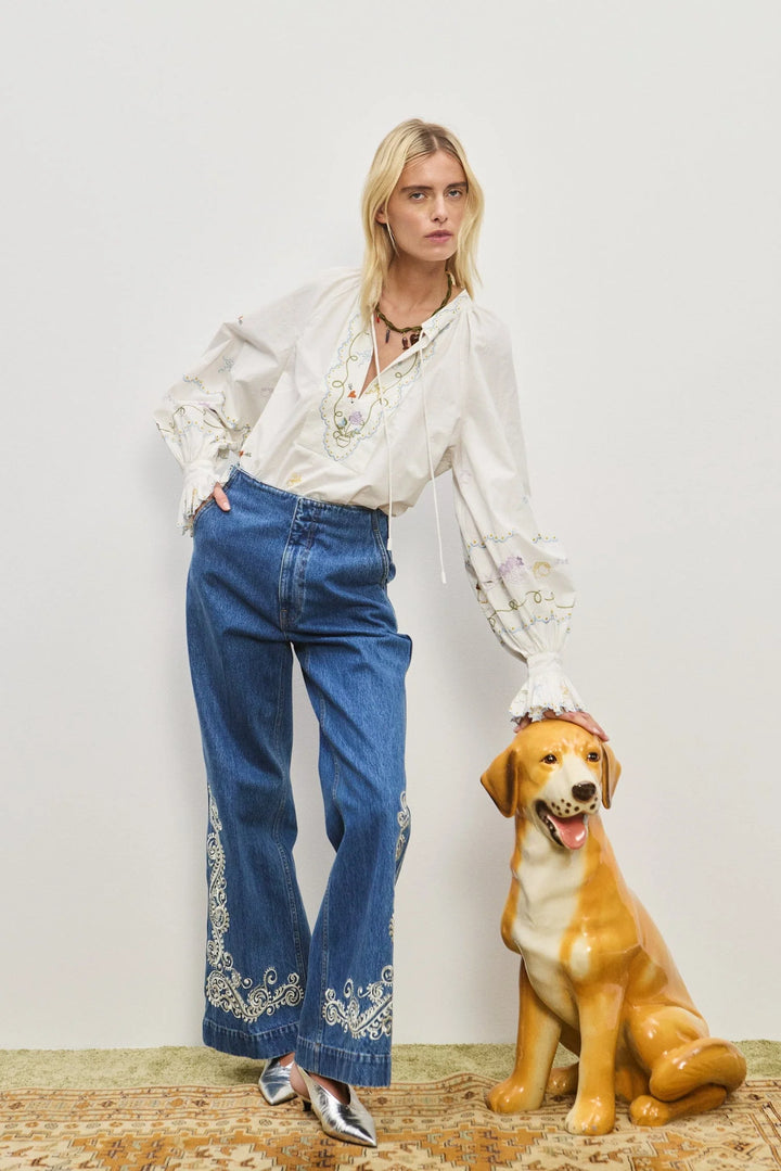 Giulia Embroidered Blouse - Cream