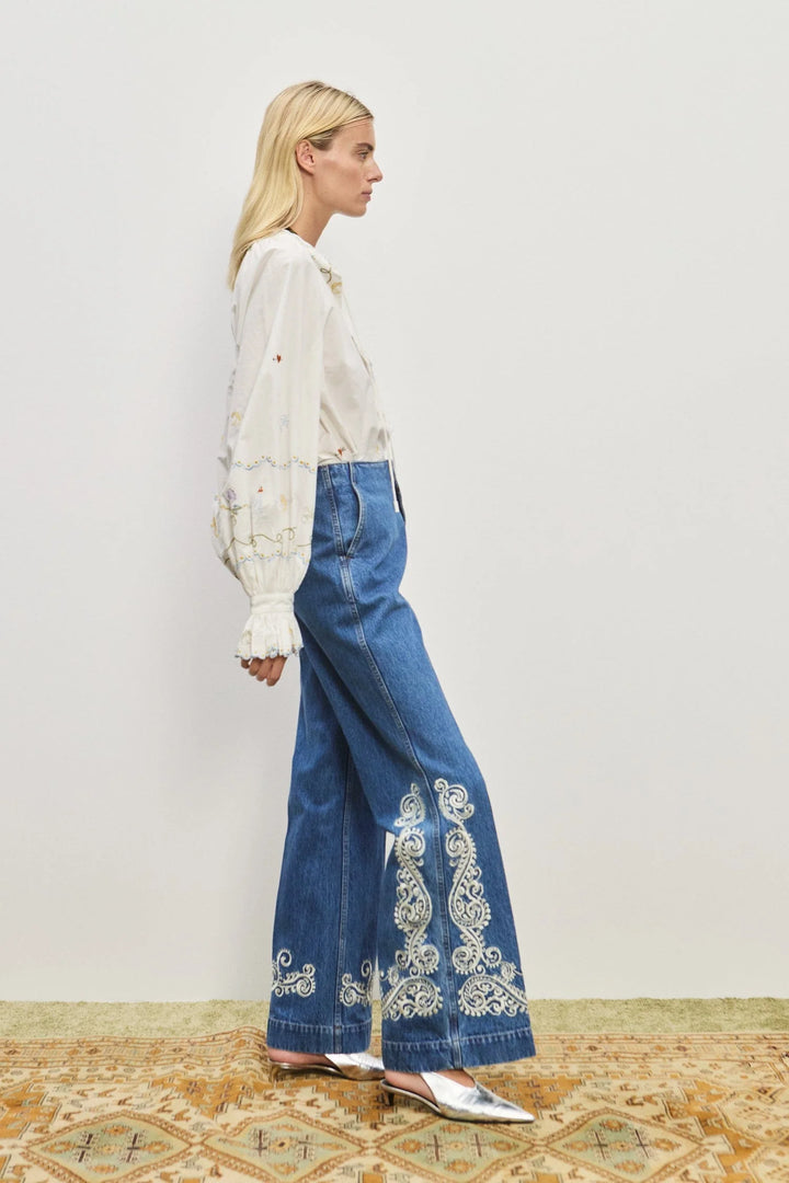 Giulia Embroidered Blouse - Cream