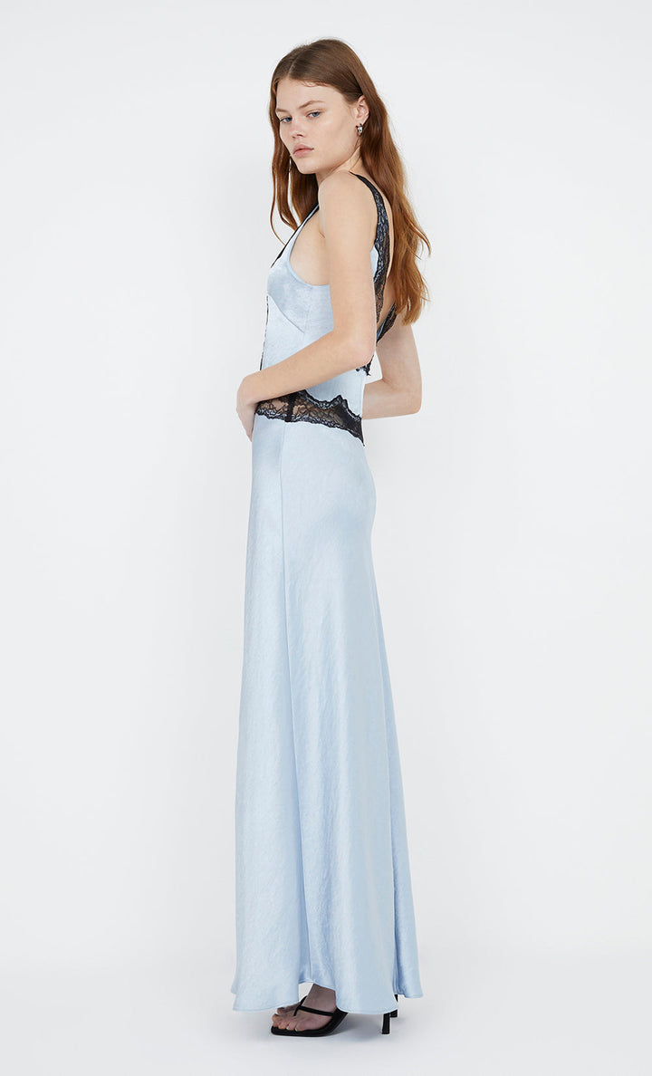 ALLEGRA LACE TRIM DRESS - DUSTY BLUE