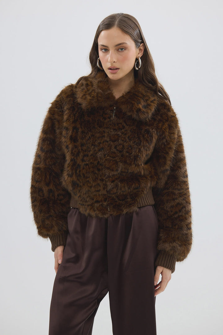 Hailey Faux Fur Bomber - Chocolate