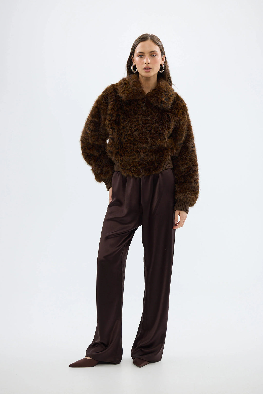 Hailey Faux Fur Bomber - Chocolate