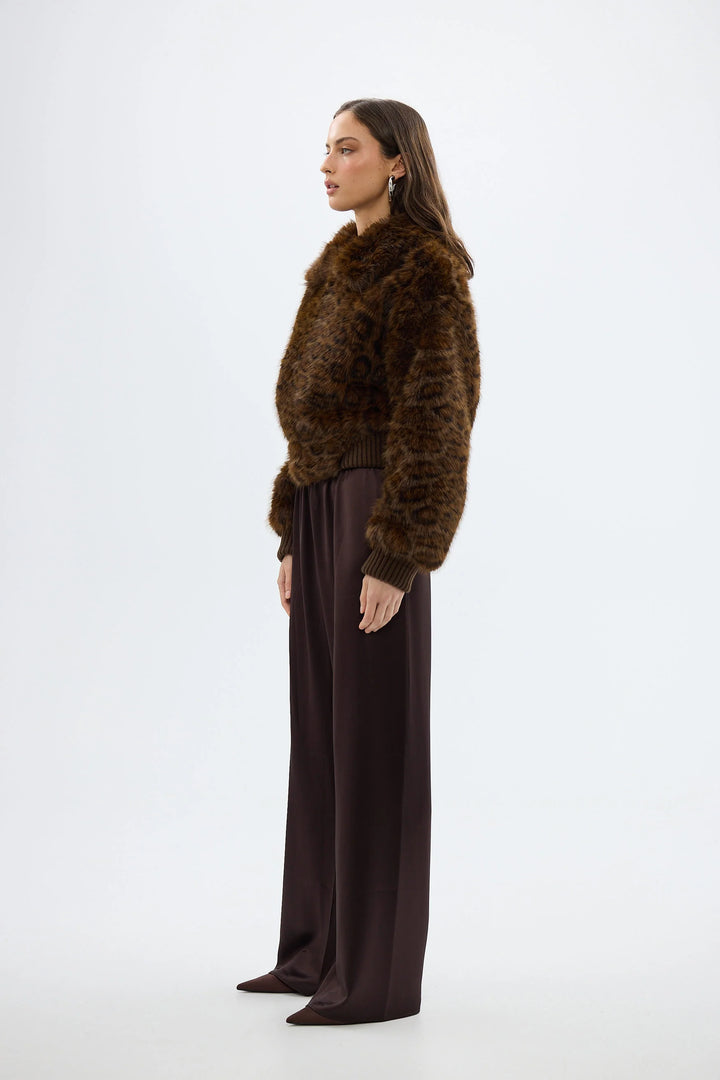 Hailey Faux Fur Bomber - Chocolate