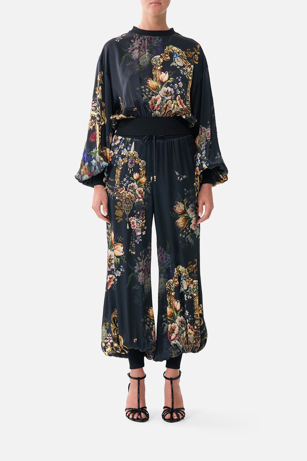 relaxed cropped crew neck jumper - night garden