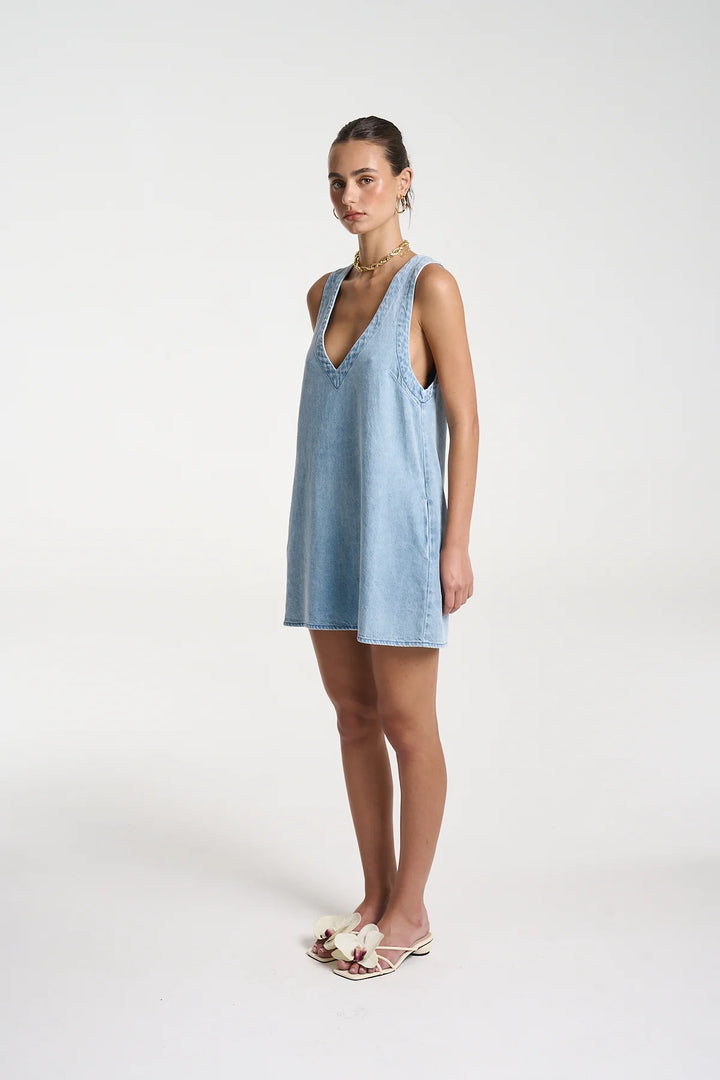 Denim V Neck Shift - Sky Blue Denim SBD