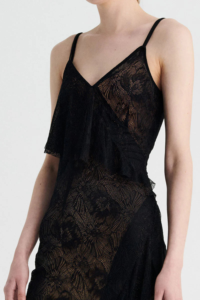 Gemini Lace Slip Dress - Black