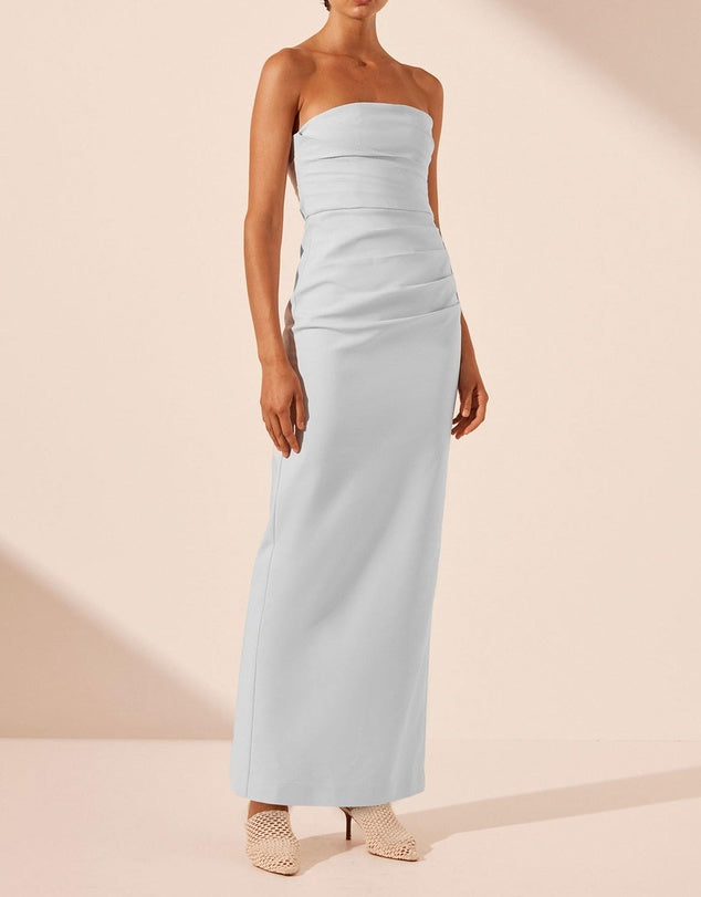 Lani Strapless Draped Maxi Dress - Sky