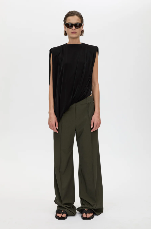 Una Straight Leg Pin Tuck Trouser - Dark Emerald