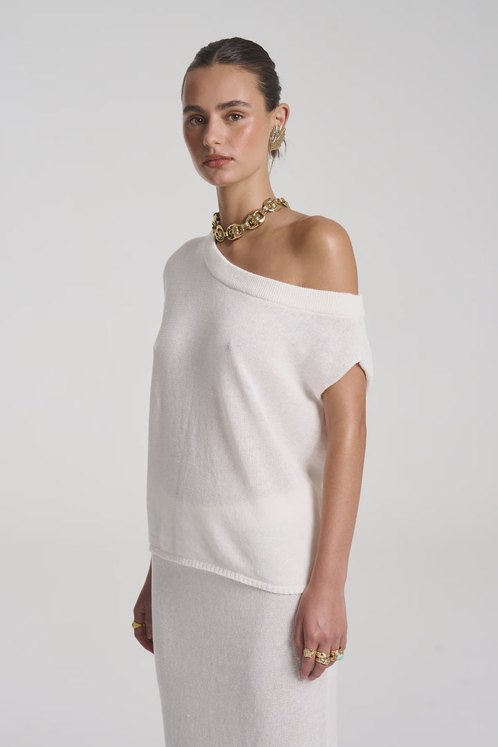 Knit Off Shoulder Top - White Wht