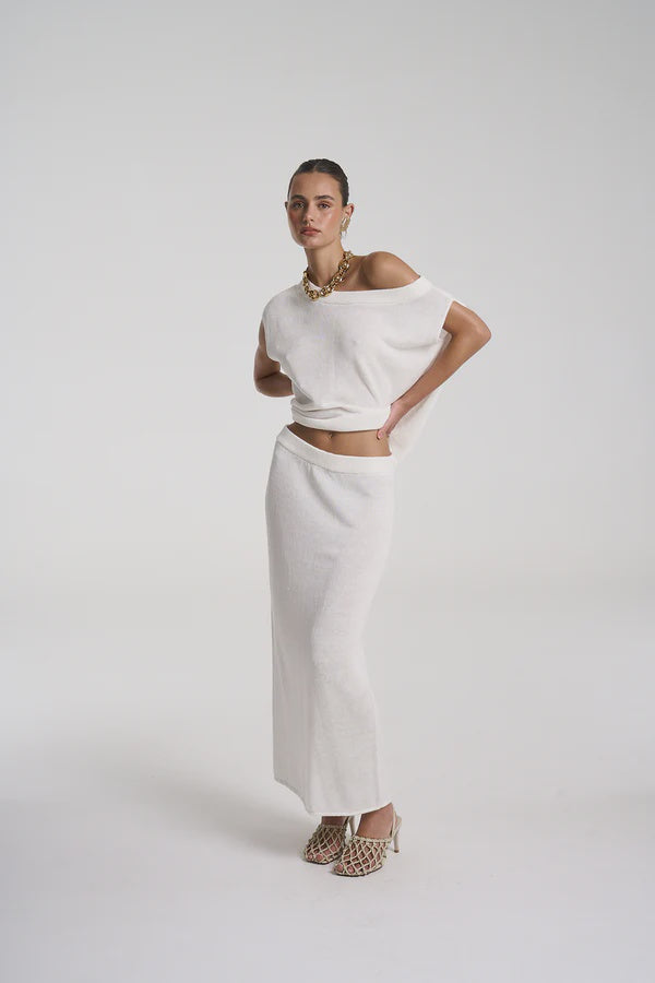 Knit Maxi Skirt - White