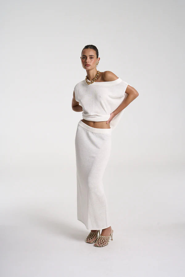 Knit Maxi Skirt - White