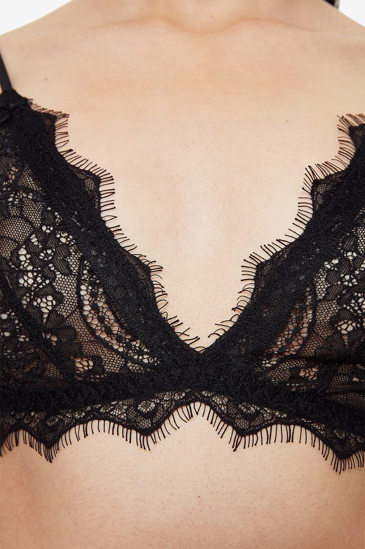 Lace Bra With Trim - Black