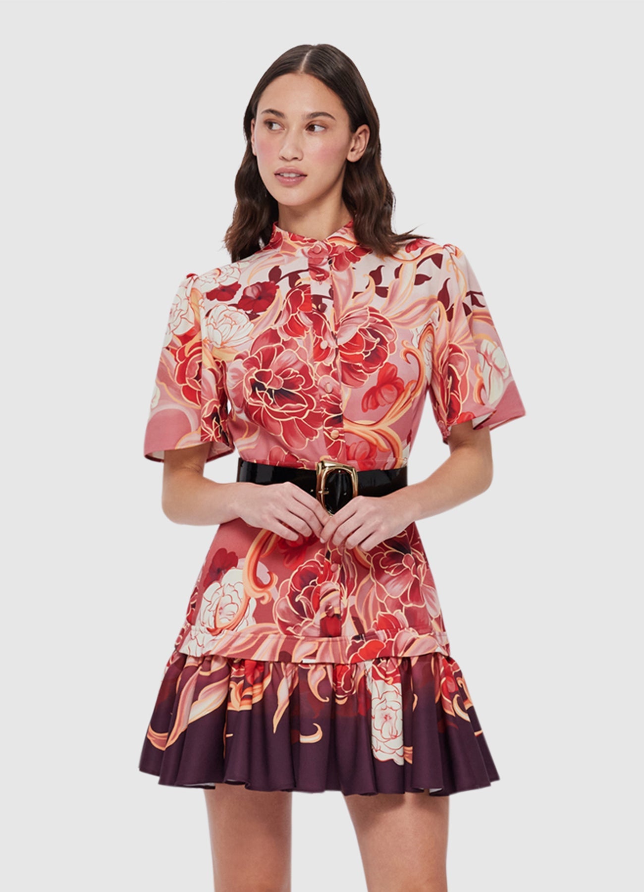 Beatrice Short Sleeve Mini Dress - Adorn Print