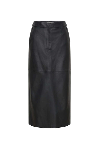 Panama Leather Midi Skirt - Black
