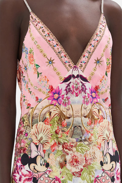 V Neck Full Length Bias Slip Dress - Minnie Mouse Magic