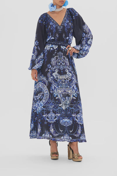 Raglan Shirred Waist Dress - Delft Dynasty