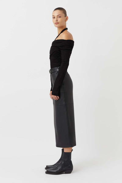 Panama Leather Midi Skirt - Black