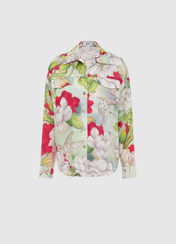 Savannah Silk Blouse - Swallow Print in Tranquility