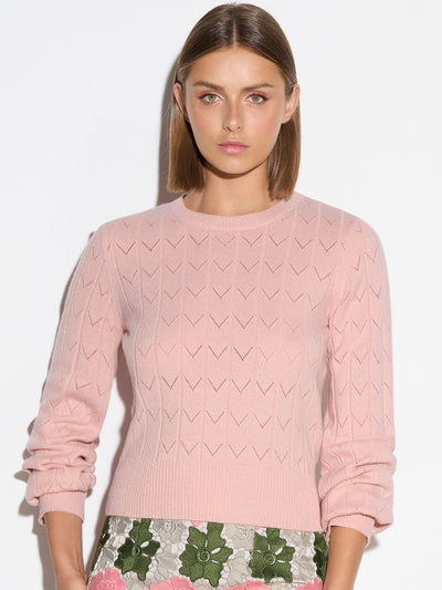 Eyelet Long Sleeve Metallic Sweater - Powder Pink