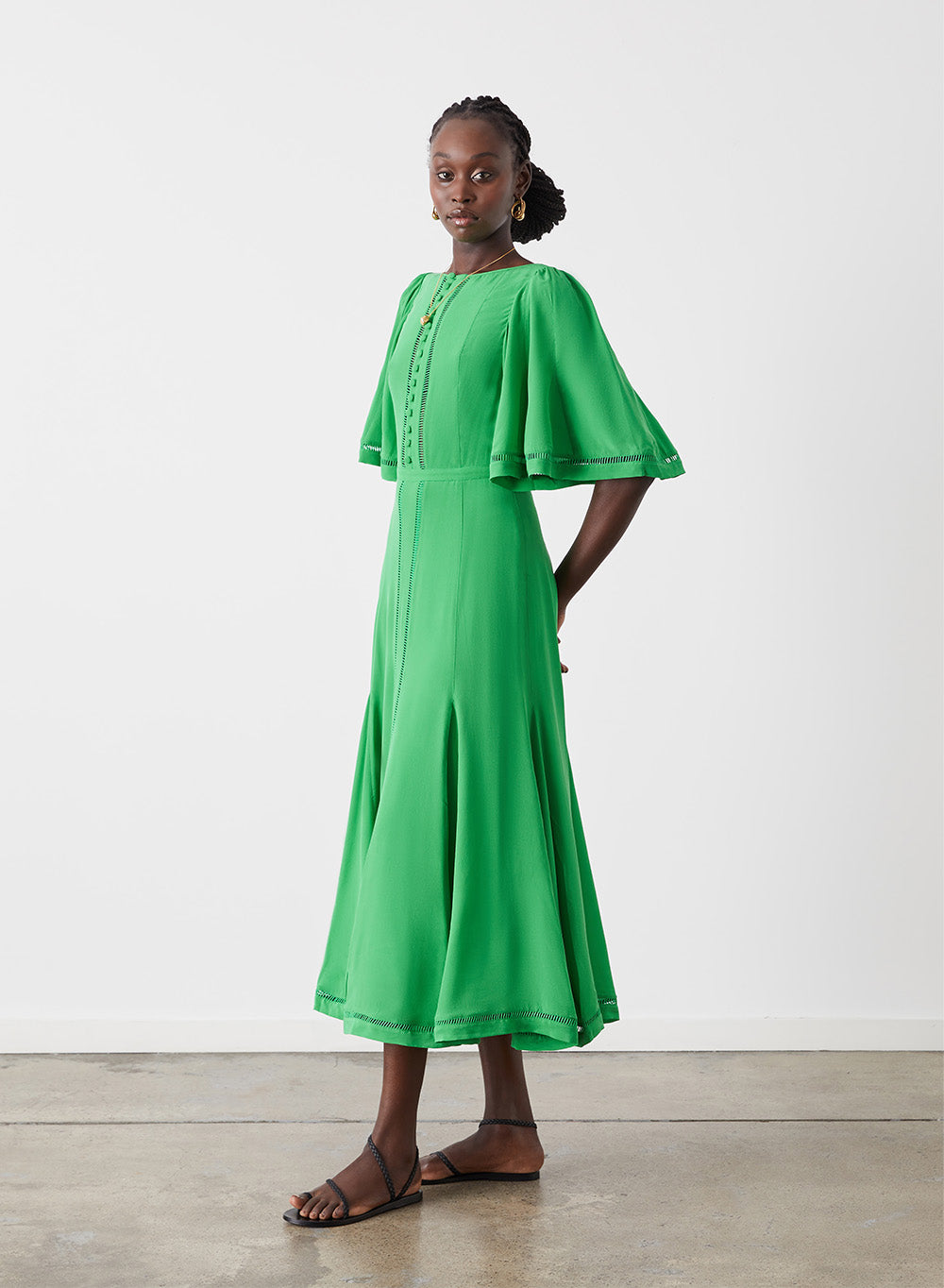 Linda Silk Midi Dress - Green